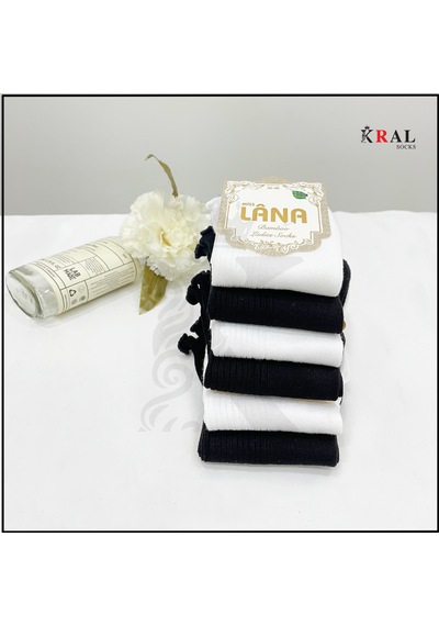 Kral Socks Kadın Bambu Çorap 6 Çift Fırfırlı Patik Kadın Çorap Siyah Beyaz