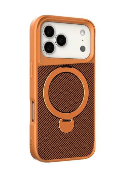 Nihcase Apple Uyumlu iPhone 17 Pro Kılıf 360 Dönerli Yüzük Karbon Tasarım Texture Kapak