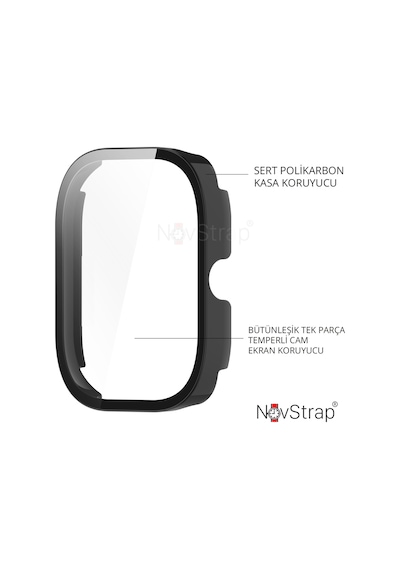 Novstrap Xiaomi Redmi Watch 4 İle Uyumlu Ekran Koruyucu Temperli Cam Ve Kasa Koruyucu Kılıf Sert Pc
