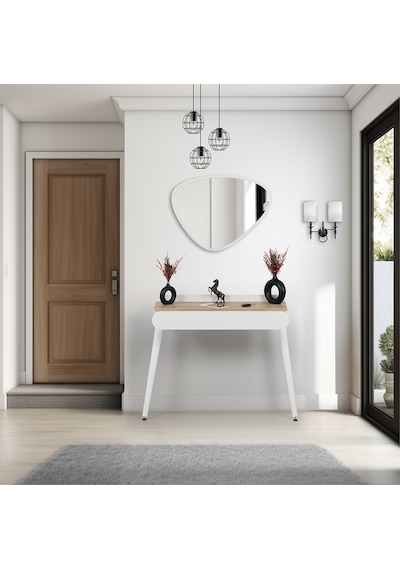 Flora Aisa Meşe 90x32 Cm Dresuar / Aynalı Dresuar / Çekmecelidresuar /antre Dresuar Beyaz - Meşe