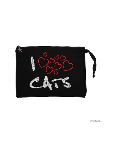 Zepplin Giyim Kedi - I Love Cats Siyah Clutch Astarlı Cüzdan / El Çantası
