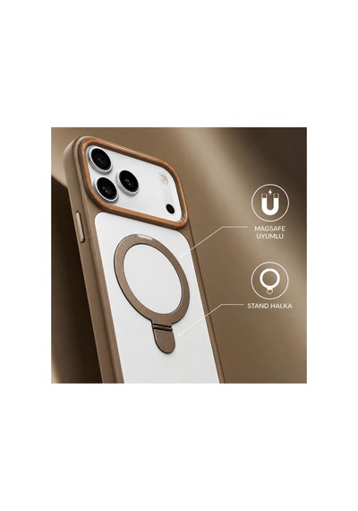 Apple İphone 17 Pro Max Uyumlu Kılıf Magring Standlı Silikon Kılıf Turuncu