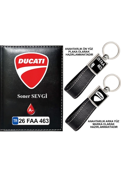 Plakanıza Özel Ducatı Logolu Siyah Ruhsat Kabı Ve Anahtarlık