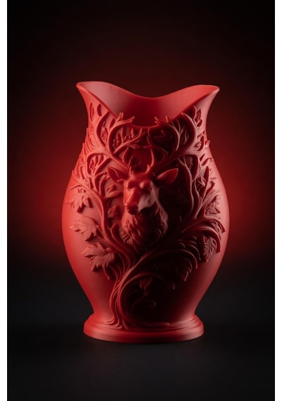 3d Baskılı Geyik Desenli Dekoratif Vazo 15 Cm Kırmızı