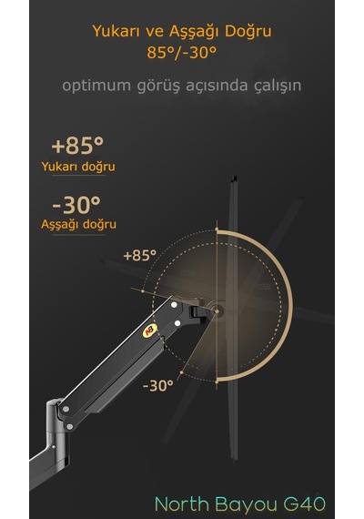 North Bayou G45 27-40 İnç Tek Kollu Monitör Standı Altın