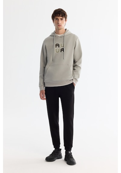 Avva Erkek Gri Kapüşonlu Pamuklu Baskılı Elastan Regular Fit Sweatshirt A42y1324