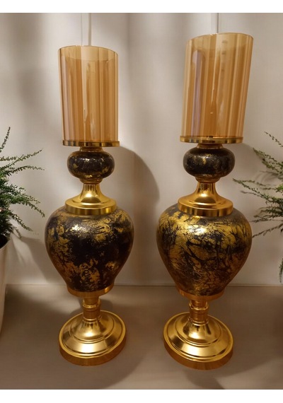 2'li Set Uzun Şamdan Mumluk - Gold Gold