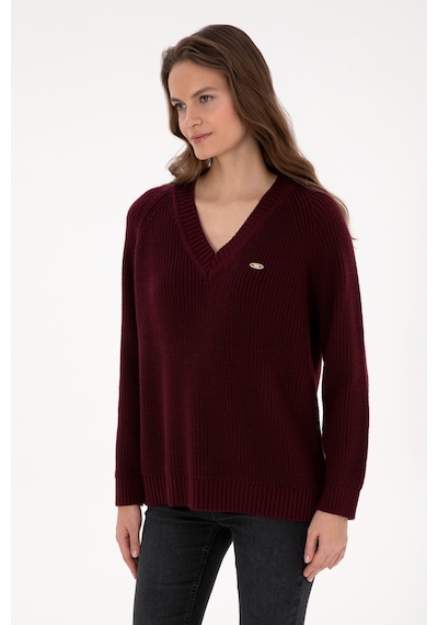 U.S. Polo Assn. Kadın Bordo V Yaka Kazak 50314934-VR177