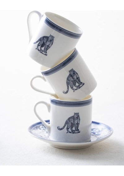 Acar Home Pars 6 Kişilik Kahve Fincanı Takımı - 90 Ml Beyaz - Lacivert