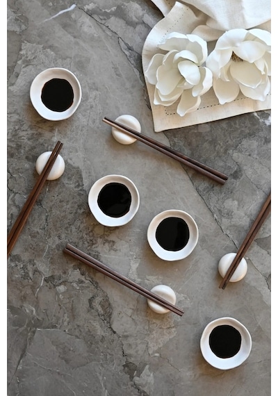 101 Copenhagen Native Chopstick Holders Birch 4 Lü El Yapımı Seramik Çubuk Desteği Beyaz