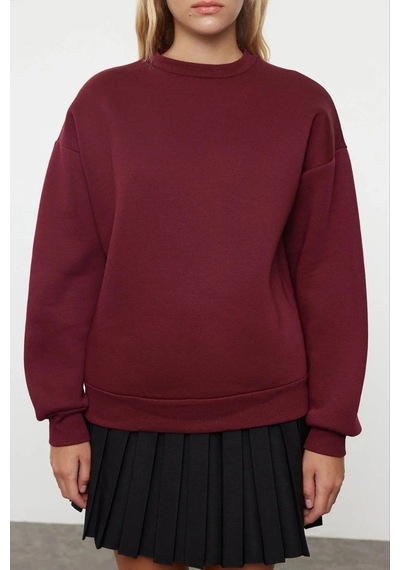 Kazax 3 İplik Şardonlu Bisiklet Yaka Sweatshirt Bordo Bordo
