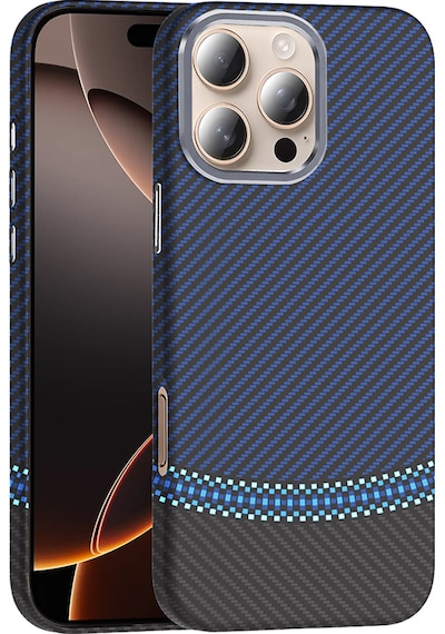 Apple Uyumlu iPhone 16 Pro Max Kılıf M-safe Şarj Özellikli Karbon Fiber Görünümlü Zore Gros Kapak Siyah-lacivert