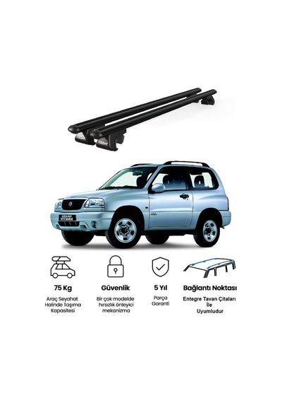 Venüs Suzuki Grand Vitara 3d 1999-2005 Uyumlu Siyah Ara Atkı Port Bagaj Tavan Barı