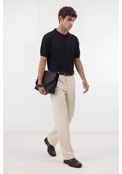 Antioch Zigzag Desenli Polo Yaka Triko Erkek T-shirt Siyah
