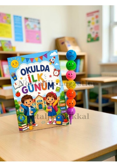 20 Adet Okulda İlk Günüm Yazılı Hediye Seti 1. Sınıf- Sene Başı Hatırası Keçeli Kalem Tebrik Kartı Hediyeli