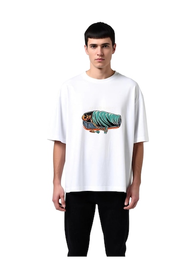 Paybuy Erkek Oversize Tişört Parti Teması Renkli Grafik Baskı Rahat Kesi Beyaz