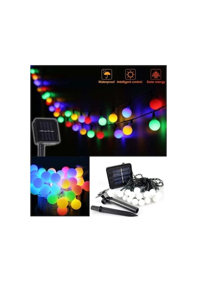 50 Led 7 Metre Güneş Enerjili Solar Peri Led Işık Zinciri Top Lambalı Rgb Çok Renkli Dış Mekan Su Geçirmez Bahçe Balkon Süsleme