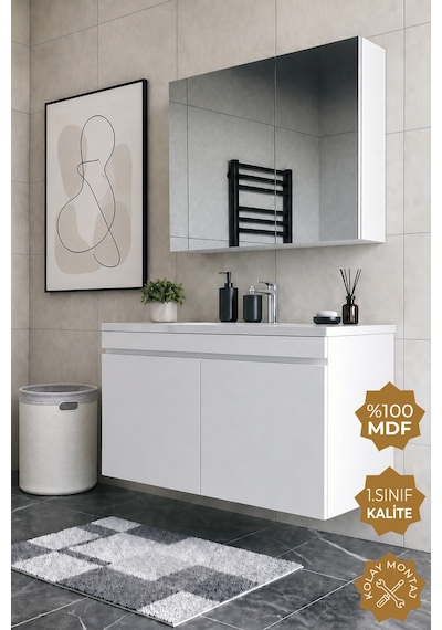 Teta Home Tokyo 100 Cm Mdf Banyo Dolabı Seti Beyaz Teta Home Tokyo 100 Cm Mdf Banyo Dolabı Seti Beyaz
