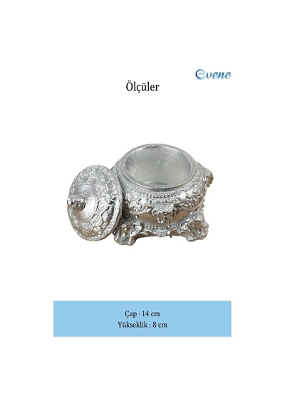Dekoratif Kase Takı Kutusu Yüzük Kolye Kutusu Mum Tabağı Takı Organizer Kapaklı Model - Gümüş