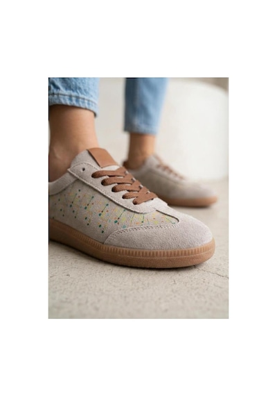 Venüs Kadın Hakiki Deri Süet Desenli Sneaker Ayakkabı 2609922k Bej