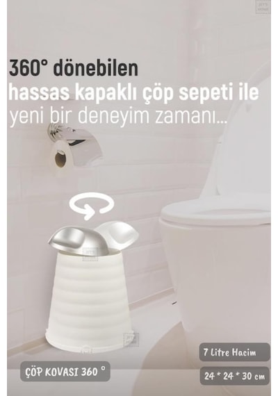 Çöp Kovası Bas-çek Kapaklı Çöp Kutusu Banyo Çöp Kovası Beyaz 7 Litre Beyaz