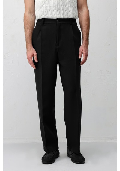 Antioch Pileli Relaxed Fit Erkek Pantolon Siyah