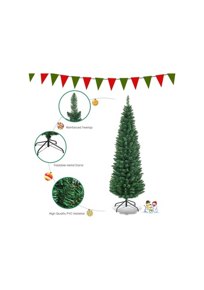 Yeşil Yapay Kalem Noel, Birinci Sınıf Menteşeli Çam Ağacı, Sağlam Metal Ayaklı, Ev, Mağazalar Ve Tatil Dekorasyonu İçin Mükemmel, 5 Ft