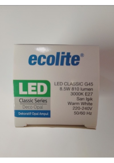 Ecolite 5'li Paket G45 8,5w E27 Top Ampul Gün Işığı Sarı