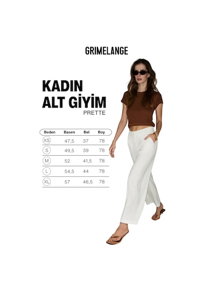 Grımelange Prette Kadın Yumuşak Dokulu Geniş Paçalı Dokuma Ekru Pantolon