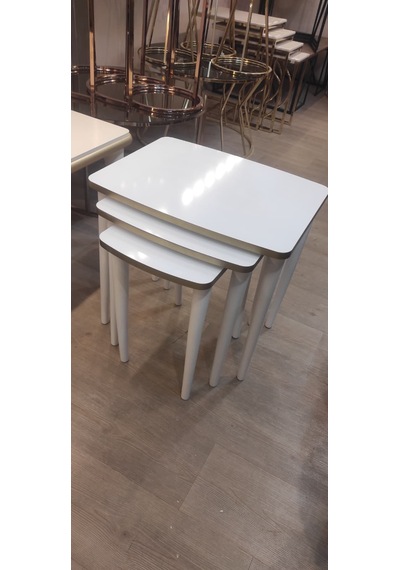 3 Lü Mdf Lam Zigon Sehpa Takımı , Ahşap Zigon Sehpa Beyaz - Altın