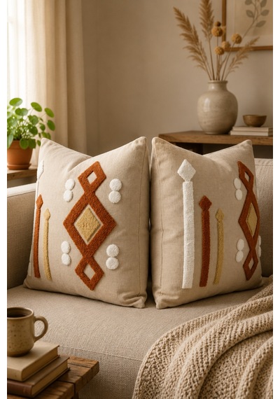 Punch Nakış Kırlent Kılıfı 2 Li 40 Cm X 40 Cm Açık Güneş Mavisi