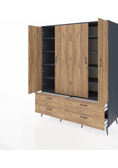 Kronos Gardrop 10 Raflı 4 Çekmeceli 4 Kapaklı 176x59x221 Antrasit-çam Çam Kronos Gardrop 10 Raflı 4 Çekmeceli 4 Kapaklı 176x59x221 Antrasit-çam Çam