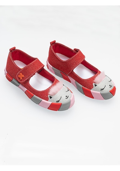 Kırmızı Simli Kedi Kız Sneaker Babet-kırmızı Kırmızı