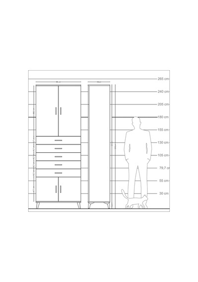 Arges Dolap 3 Raflı 5 Çekmeceli 4 Kapaklı 88x30x243 Antrasit-... Antrasit