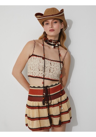 Koton Melis Ağazat X Koton - Askılı Kroşe Crop Atlet Ekru 3sak30061ht 3SAK30061HT010