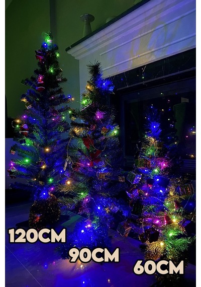 120 Cm Yılbaşı Çam Ağaç Seti 5 Metre Peri Led Işıklı Ve Yılbaşı Süsleri Paketi, Kar Spreyi