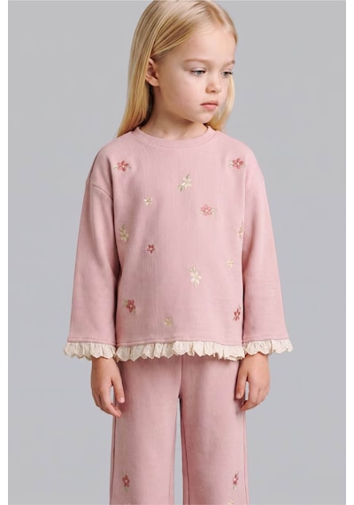 Defacto Regular Fıt Bisiklet Yaka Çiçekli Sweatshirt Kız Bebek I5287a526wnbr138 Bordo-br138