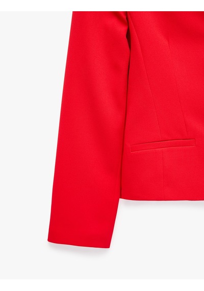 Koton Regular Fit Uzun Kollu Geniş Yaka Düğmeli Dikiş Detaylı Cepli Blazer Ceket Kırmızı 7wak50078uw
