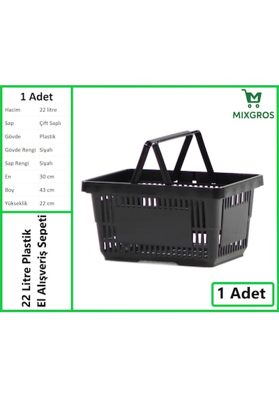 Plastik Market Alışveriş El Sepeti 22 Litre Siyah 1 Adet Siyah