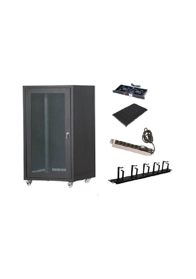 Setrack 19'' 16u 600x600 Rack Kabinet+2li Fan+sabit Raf+grup Priz+kablo Organizer