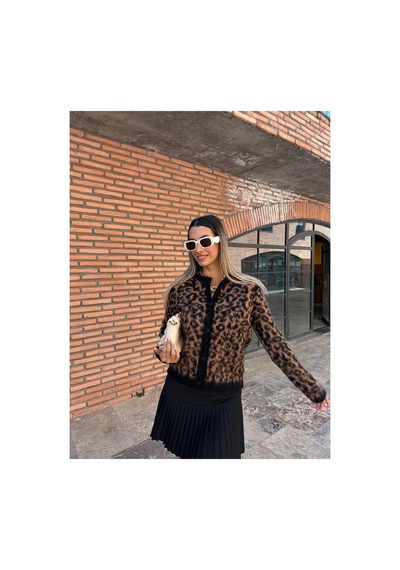 Piedra Leopar Desen Şardonlu Kadın Hırka Siyah - 674122990 Siyah - 674122990 Siyah
