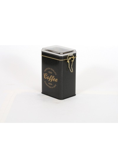 Evle Sn Coffee Desenli Kilitli Kapaklı Dikdörtgen Metal Saklama Kabı Siyah 1 L 7.5 x 10 x 15 C M