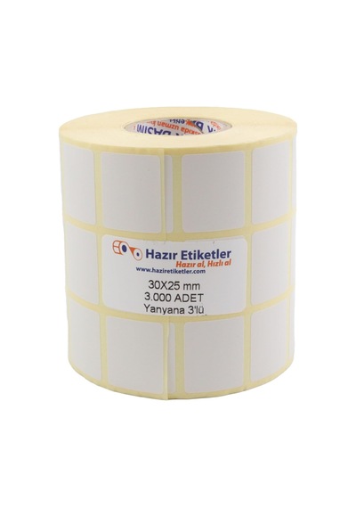Eko Termal Etiket, 30mm X 25mm 3000 Adetli 3lü Yan Yana Sarılmış Rulolar 40mm Kuka Çapında Direk Termal Transfer E 1
