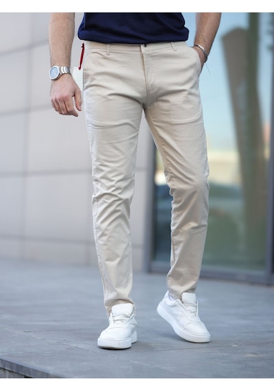 Slim Fit Chino Keten Pantolon Krem