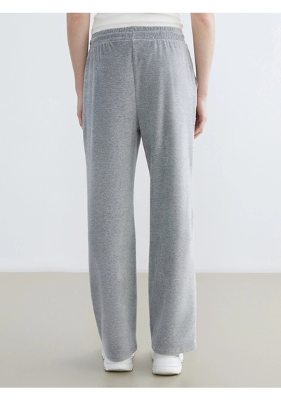 LC Waikiki Lcw Vision Gri Beli Lastikli Kadife Kadın Eşofman Altı Grey Melange