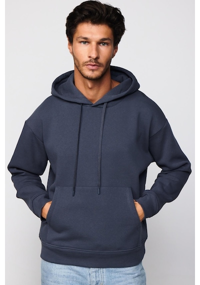 Tudors Oversize Pamuk Kapüşonlu Basıc Gri Unisex Sweatshirt-29005-gri Gri