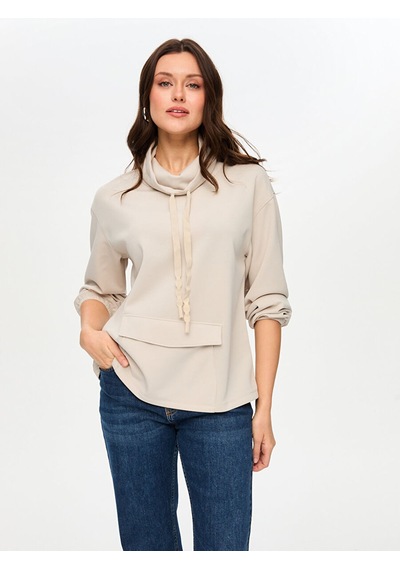 Faik Sönmez Degaje Yaka Kanguru Cep Detaylı Modallı Sweatshırt S26swt004 Us26swt00472 Taş