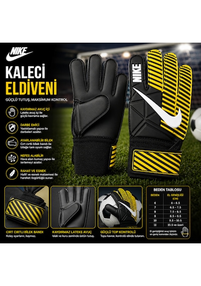 Kaleci Eldiveni Kaydırmaz Lateks Avuç İçi Futbol Kaleci Eldiveni Neon Siyah