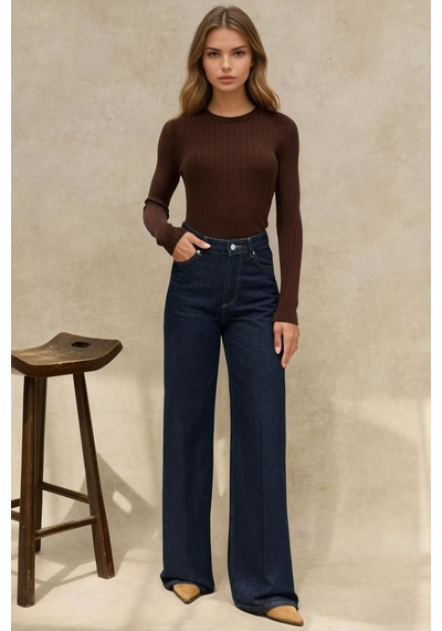 Hiccup Geniş Paça Raw Kot Pantolon Koyu Mavi Denim