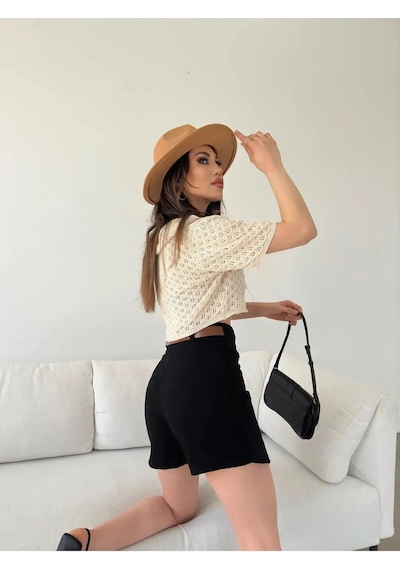 Kemerli Şort Etek - Siyah